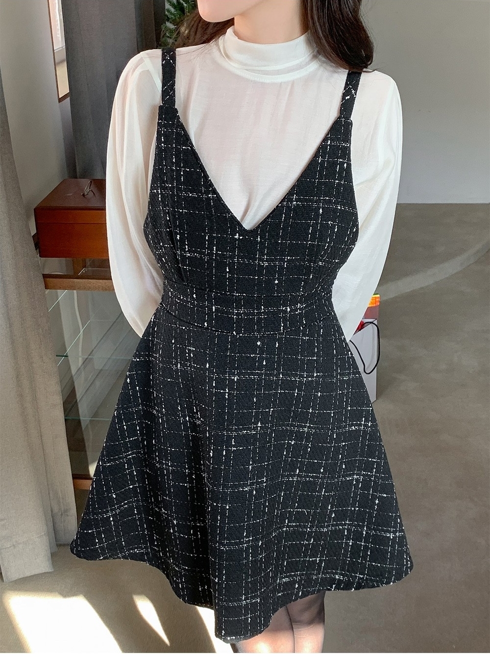 NWOT TWEE A Line Mini Dress - Black/White Free Size